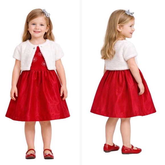 Red Velvet Party Dress White Faux Fur Shrug & Bow - Picture 14 of 14